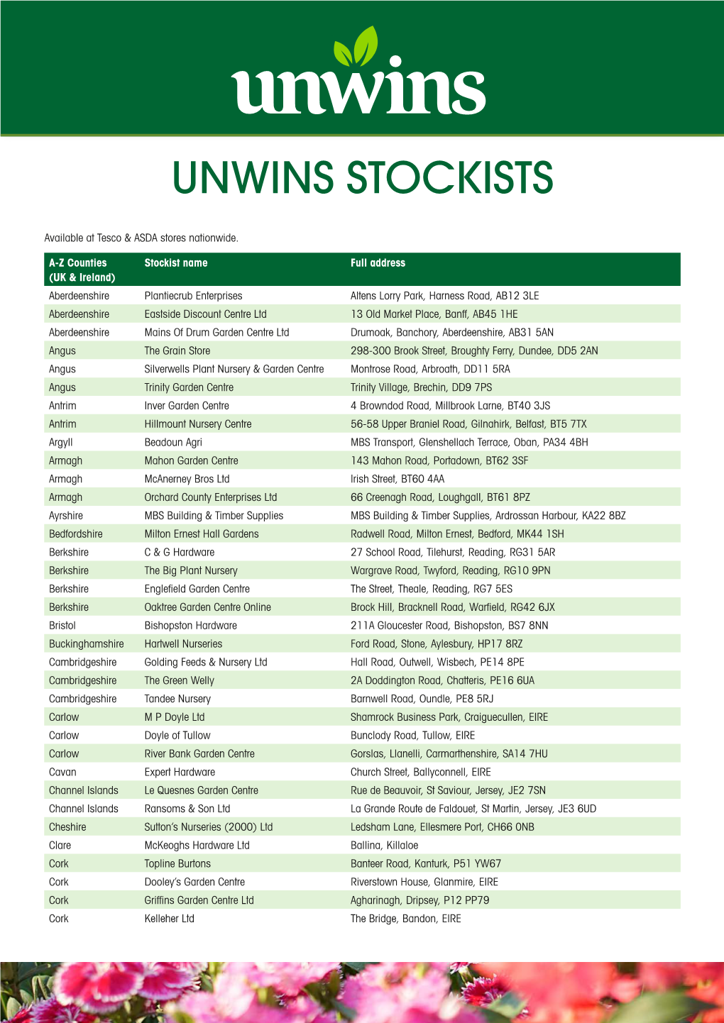 Unwins Stockists