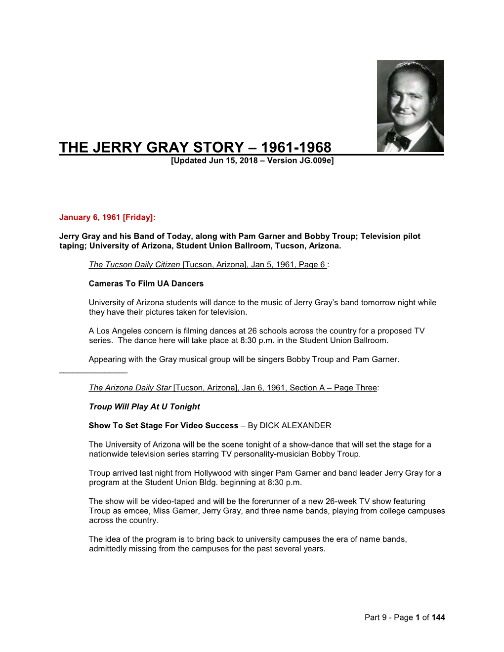 THE JERRY GRAY STORY – 1961-1968 [Updated Jun 15, 2018 – Version JG.009E]