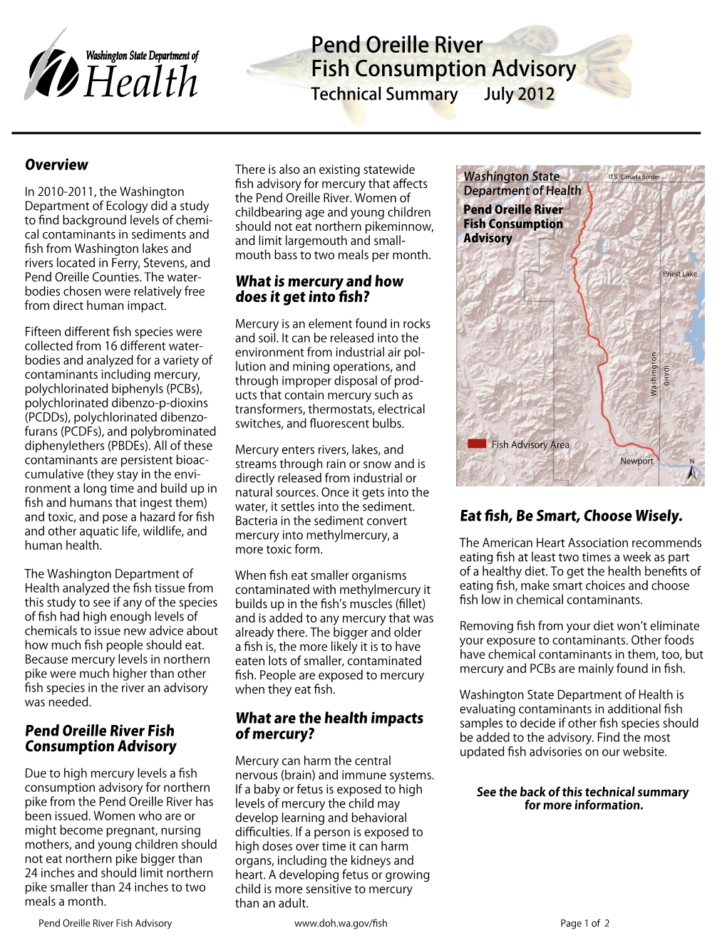 Pend Oreille River Fish Consumption Advisory Technical Summary July 2012