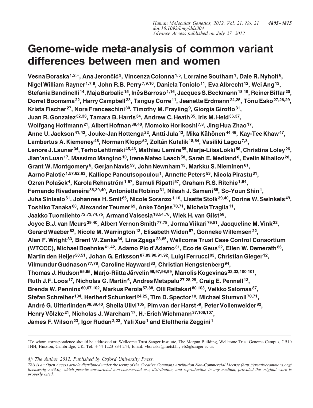 Genome-Wide Meta-Analysis of Common Variant Differences Between Men and Women