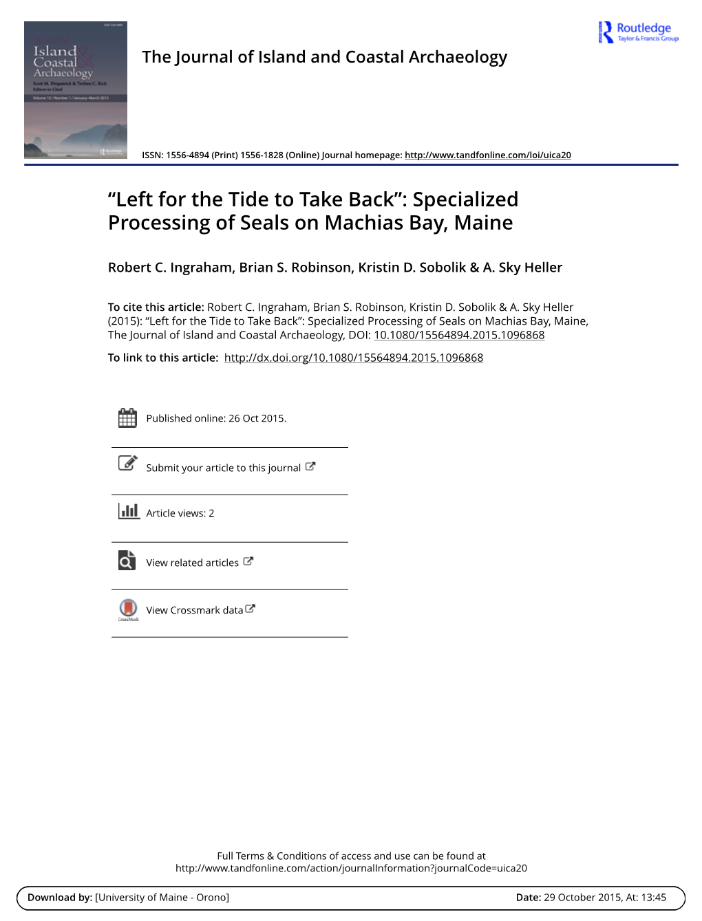Specialized Processing of Seals on Machias Bay, Maine