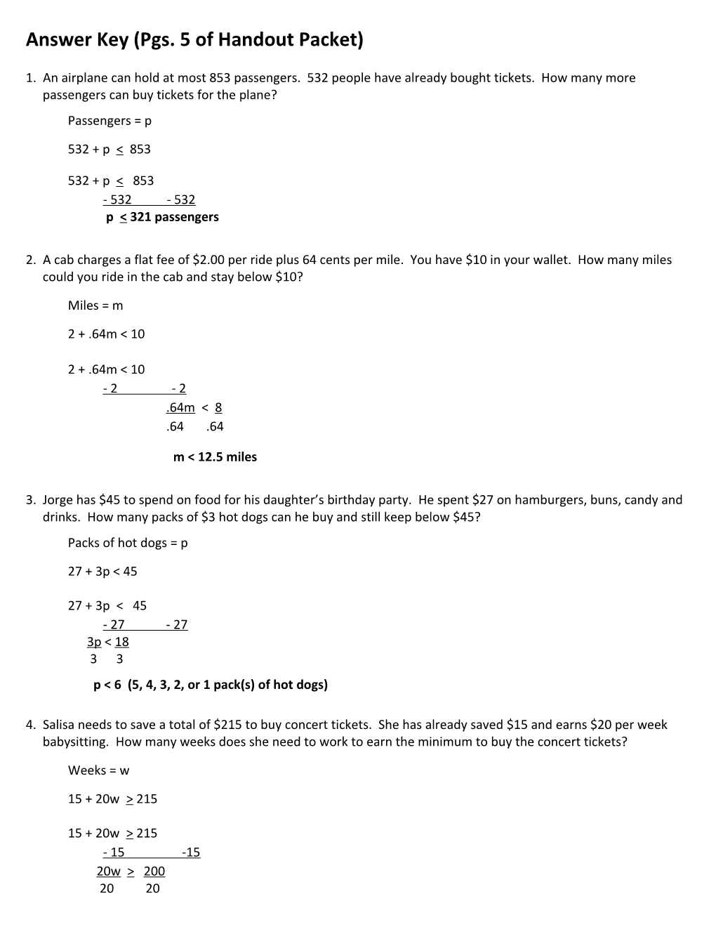 Answer Key (Pgs. 5 of Handout Packet)