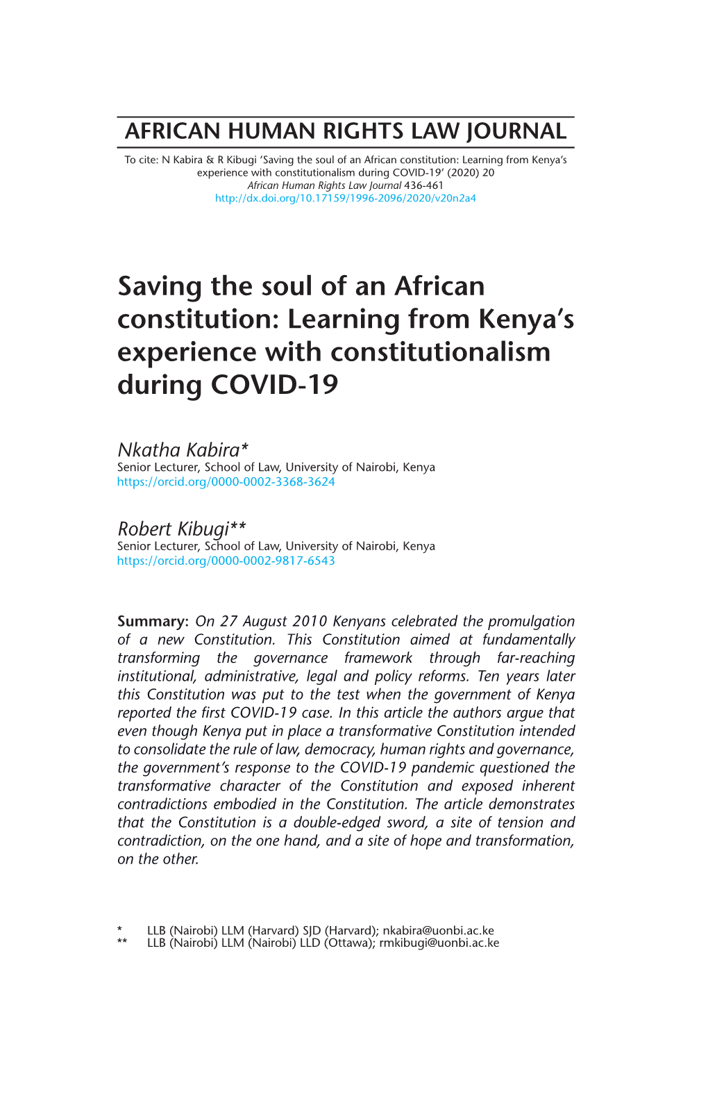 Learning from Kenya's Experience with Constitutionalism During COVID