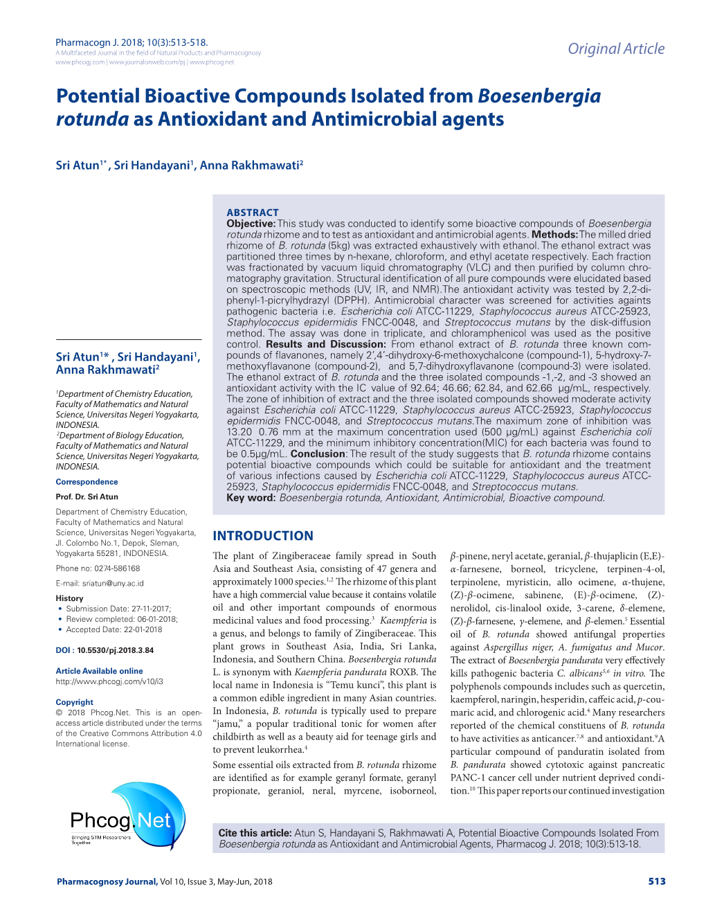 Potential Bioactive Compounds Isolated from Boesenbergia Rotunda As Antioxidant and Antimicrobial Agents