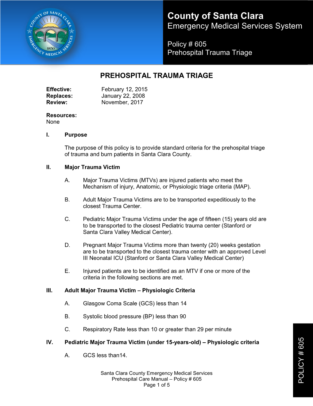 Policy # 605 Prehospital Trauma Triage