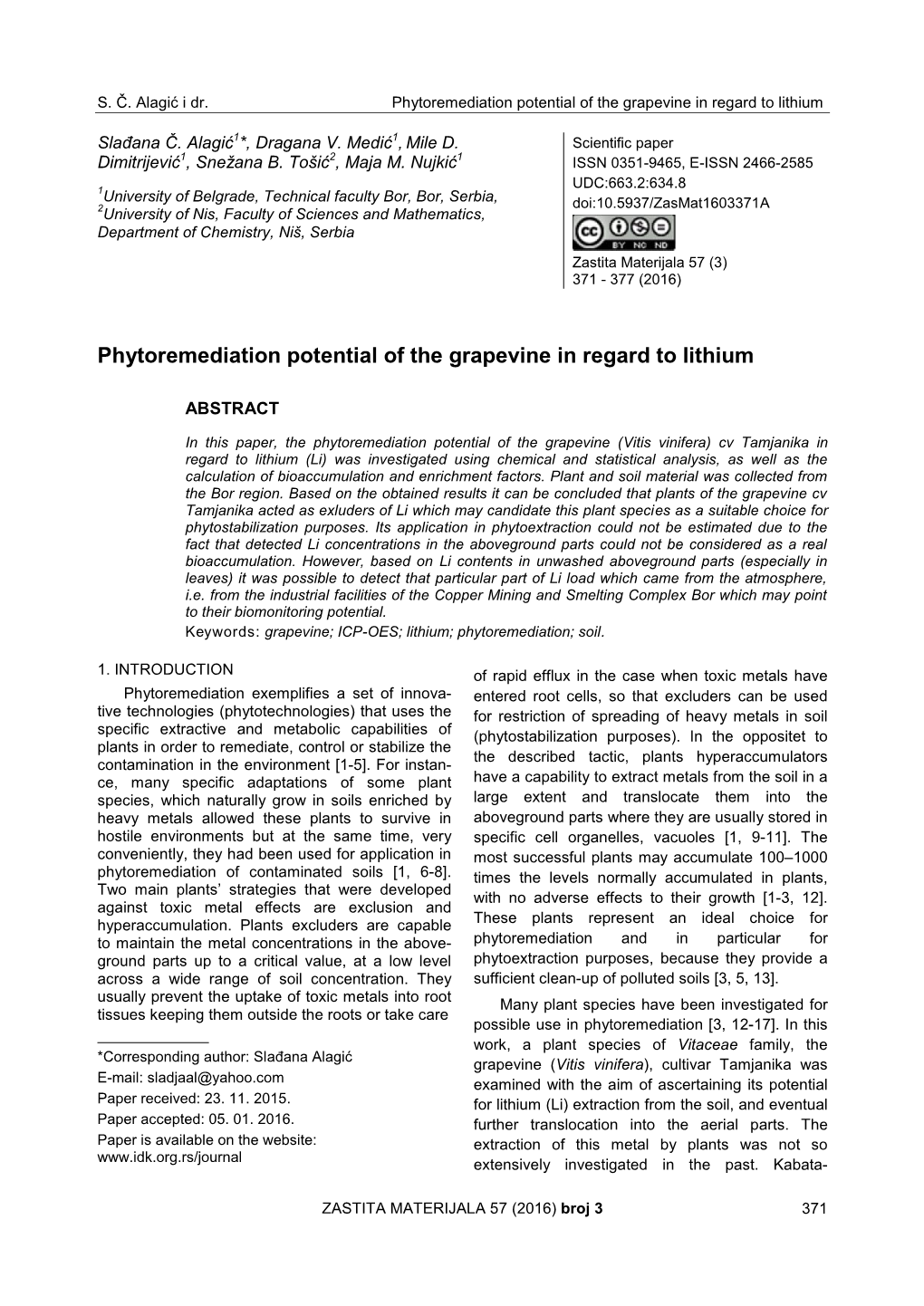 Phytoremediation Potential of the Grapevine in Regard to Lithium