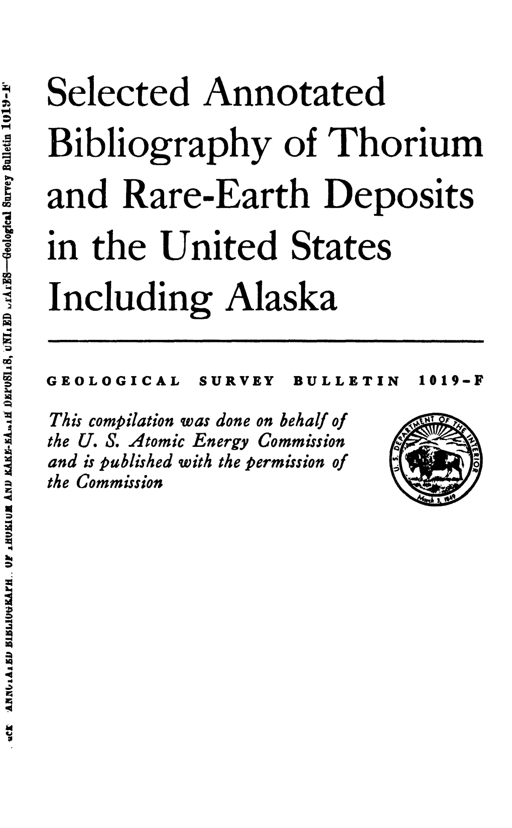 ~ Selected Annotated I Bibliography of Thorium I and Rare-Earth Deposits