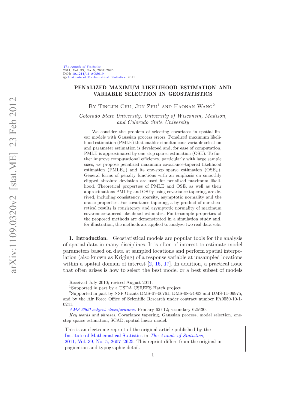 Penalized Maximum Likelihood Estimation and Variable