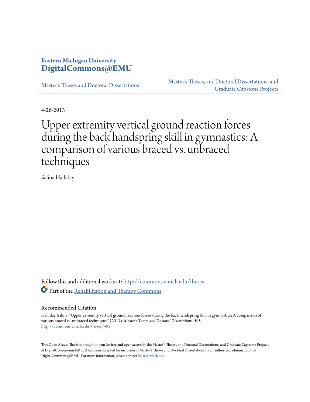 Upper Extremity Vertical Ground Reaction Forces During the Back Handspring Skill in Gymnastics: a Comparison of Various Braced Vs