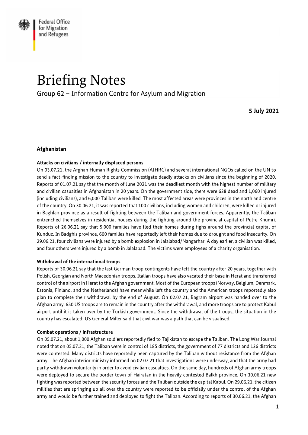 Briefing Notes Group 62 – Information Centre for Asylum and Migration