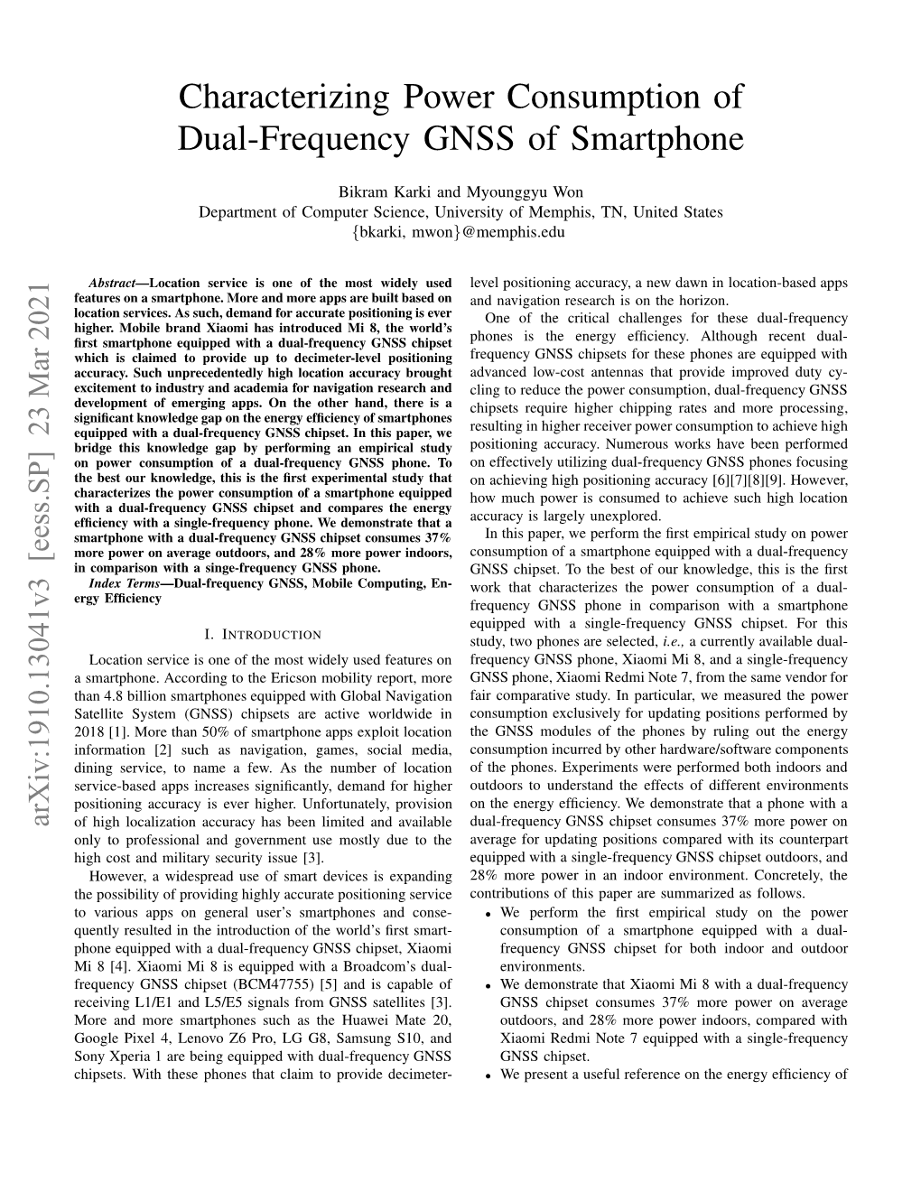 Characterizing Power Consumption of Dual-Frequency GNSS Of