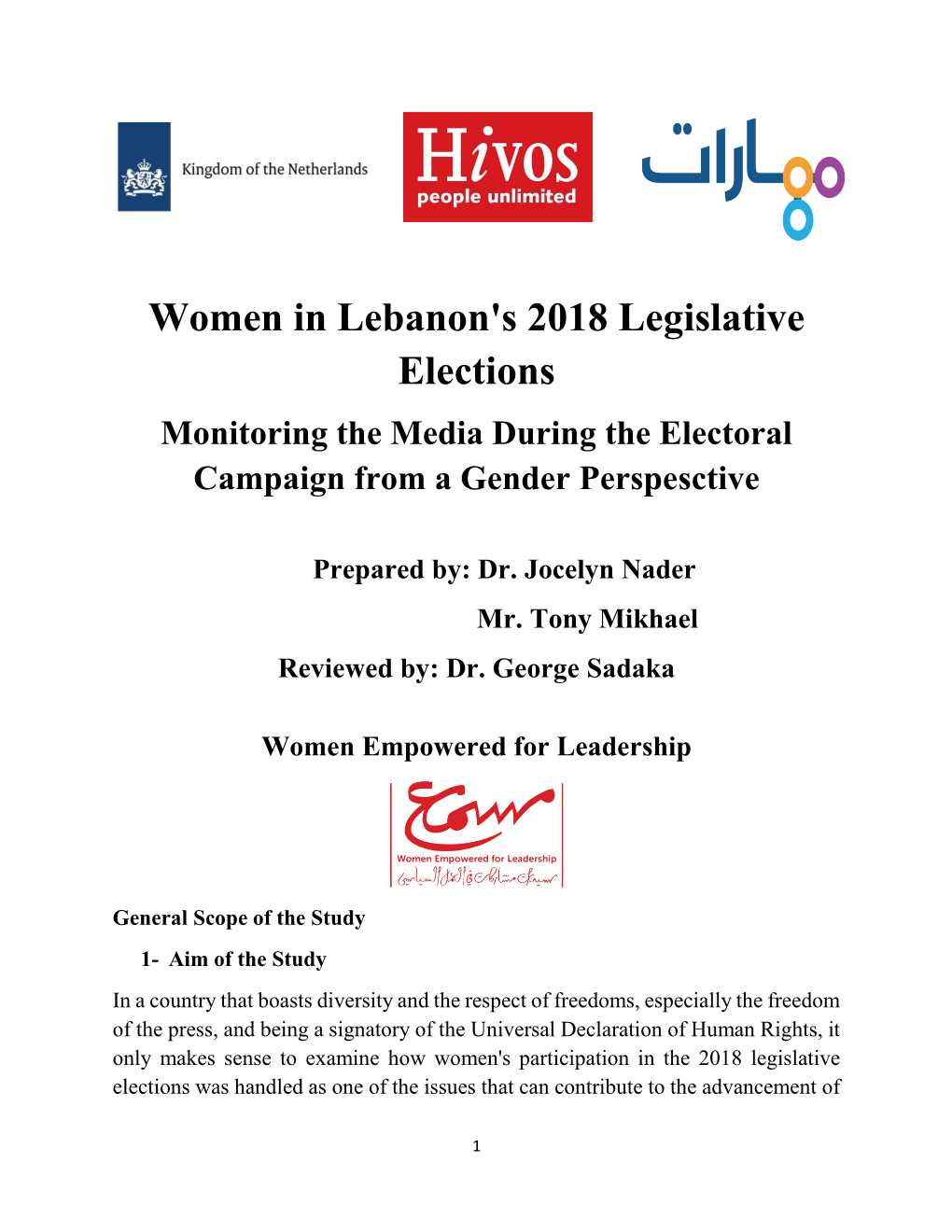 Women in Lebanon's 2018 Legislative Elections Monitoring the Media During the Electoral Campaign from a Gender Perspesctive