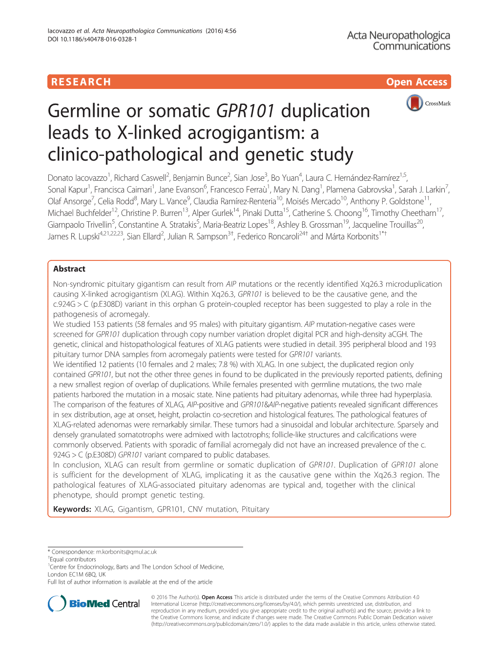 Germline Or Somatic GPR101 Duplication Leads to X-Linked Acrogigantism