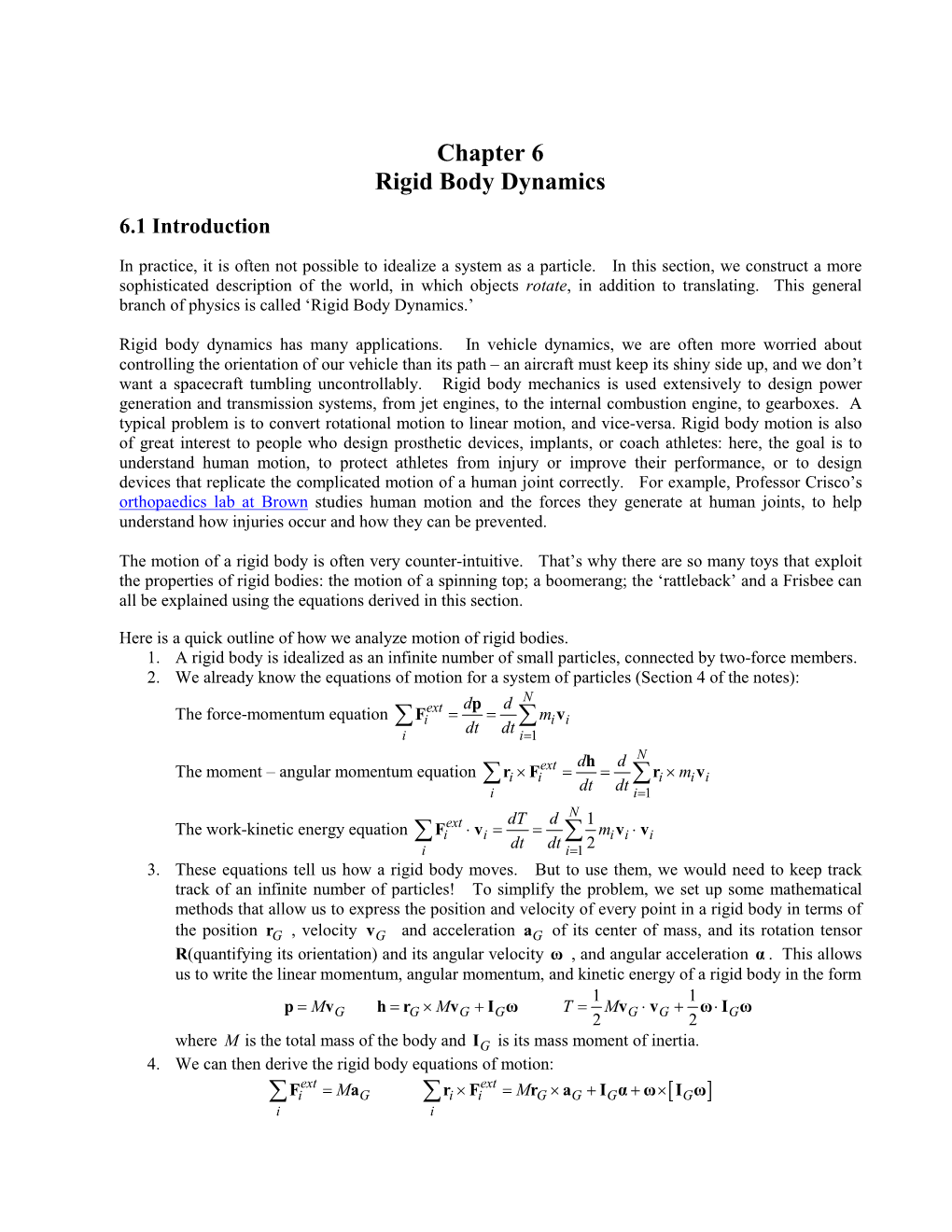 Chapter 6 Rigid Body Dynamics