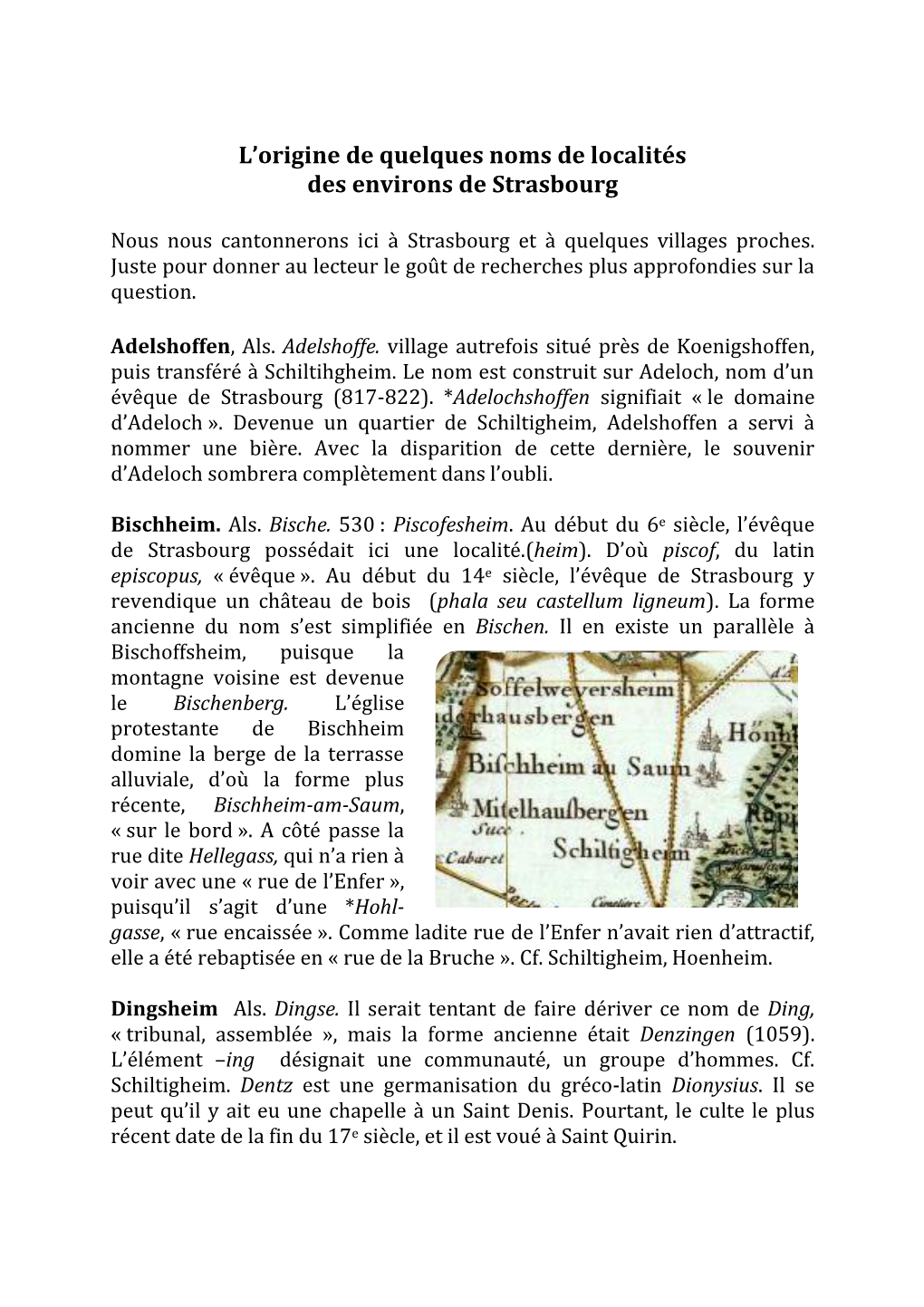 L'origine De Quelques Noms De Localités Des Environs De Strasbourg