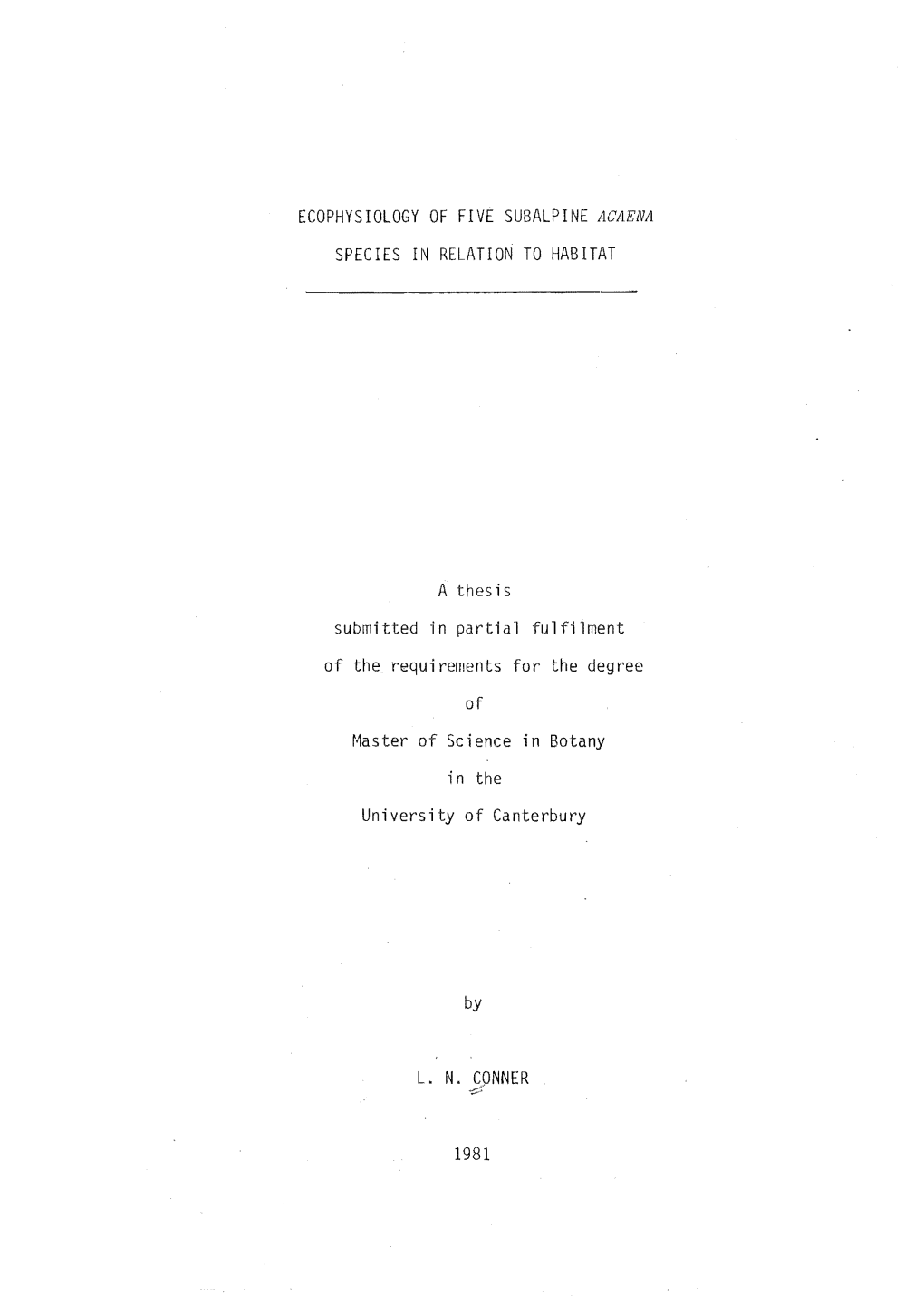 Ecophysiology of Five Subalpine Acaena Species in Relation to Habitat