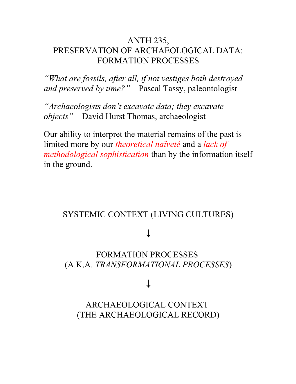 Anth 235, Preservation of Archaeological Data