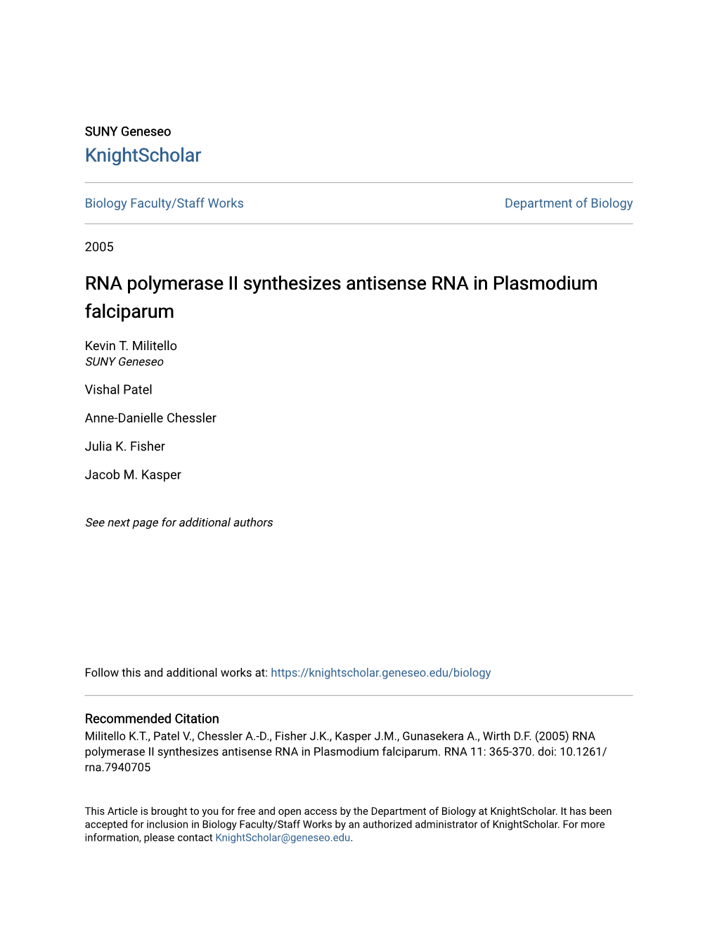 RNA Polymerase II Synthesizes Antisense RNA in Plasmodium Falciparum