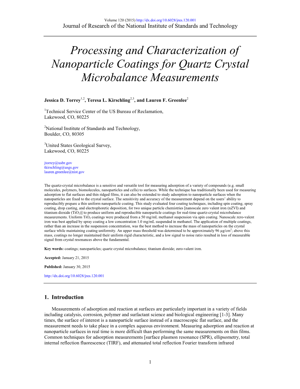 Processing and Characterization of Nanoparticle Coatings for Quartz Crystal Microbalance Measurements