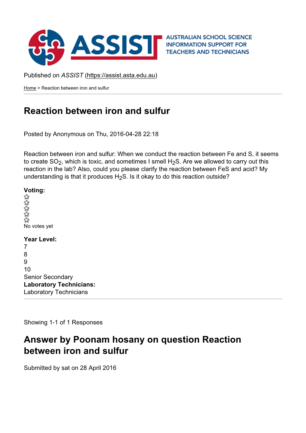 Reaction Between Iron and Sulfur