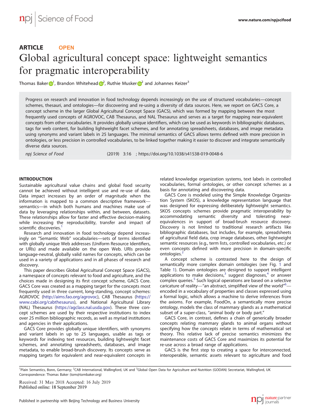 Global Agricultural Concept Space: Lightweight Semantics for Pragmatic Interoperability