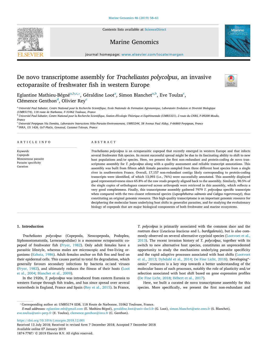 De Novo Transcriptome Assembly for Tracheliastes