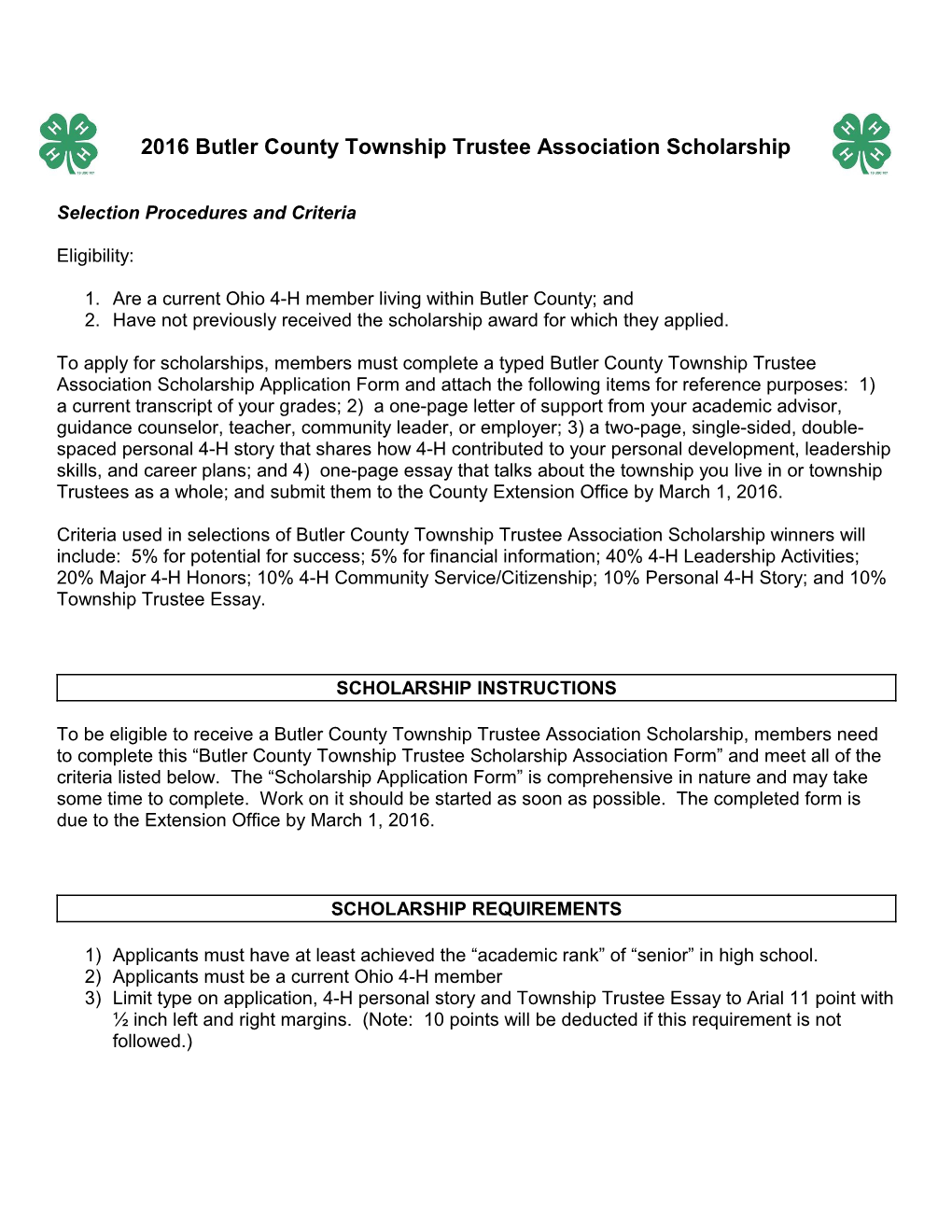 2016 Butler County Township Trustee Association Scholarship