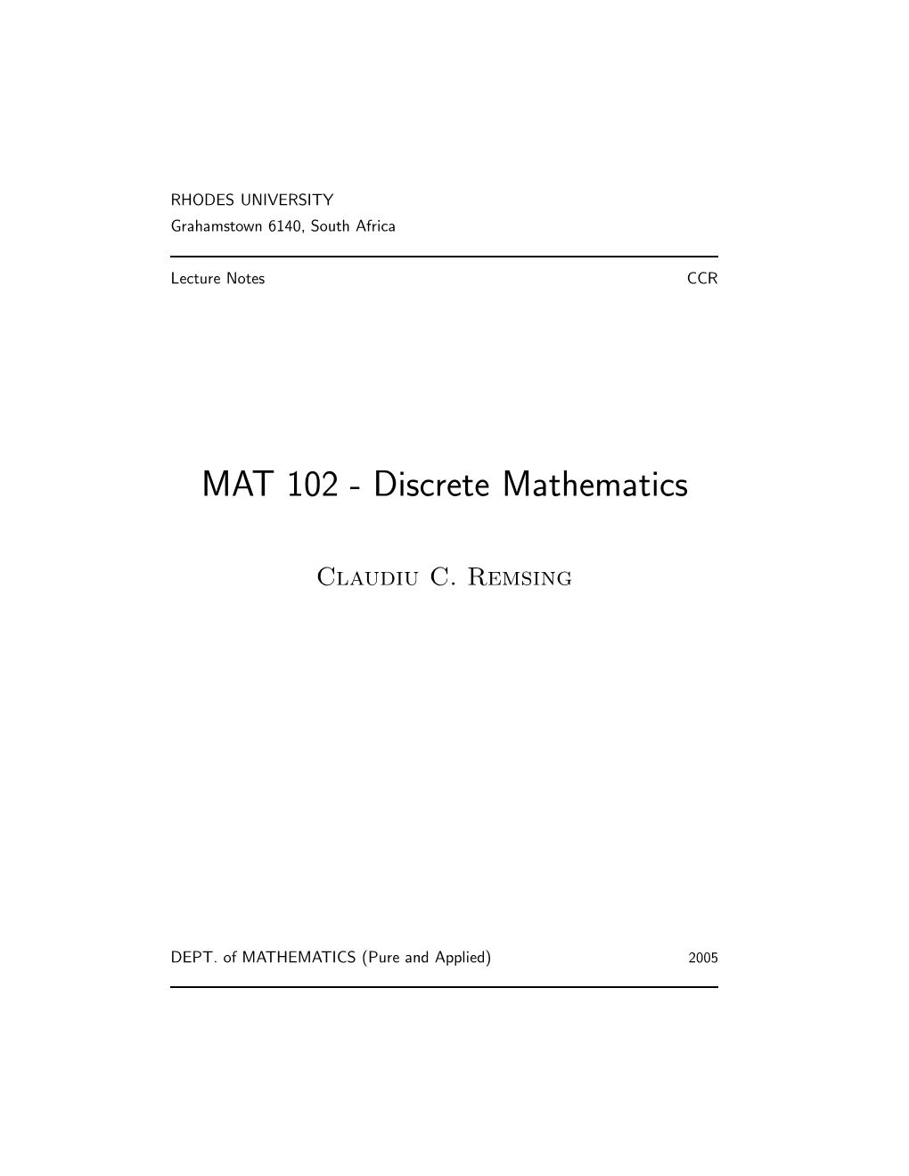 MAT 102 - Discrete Mathematics
