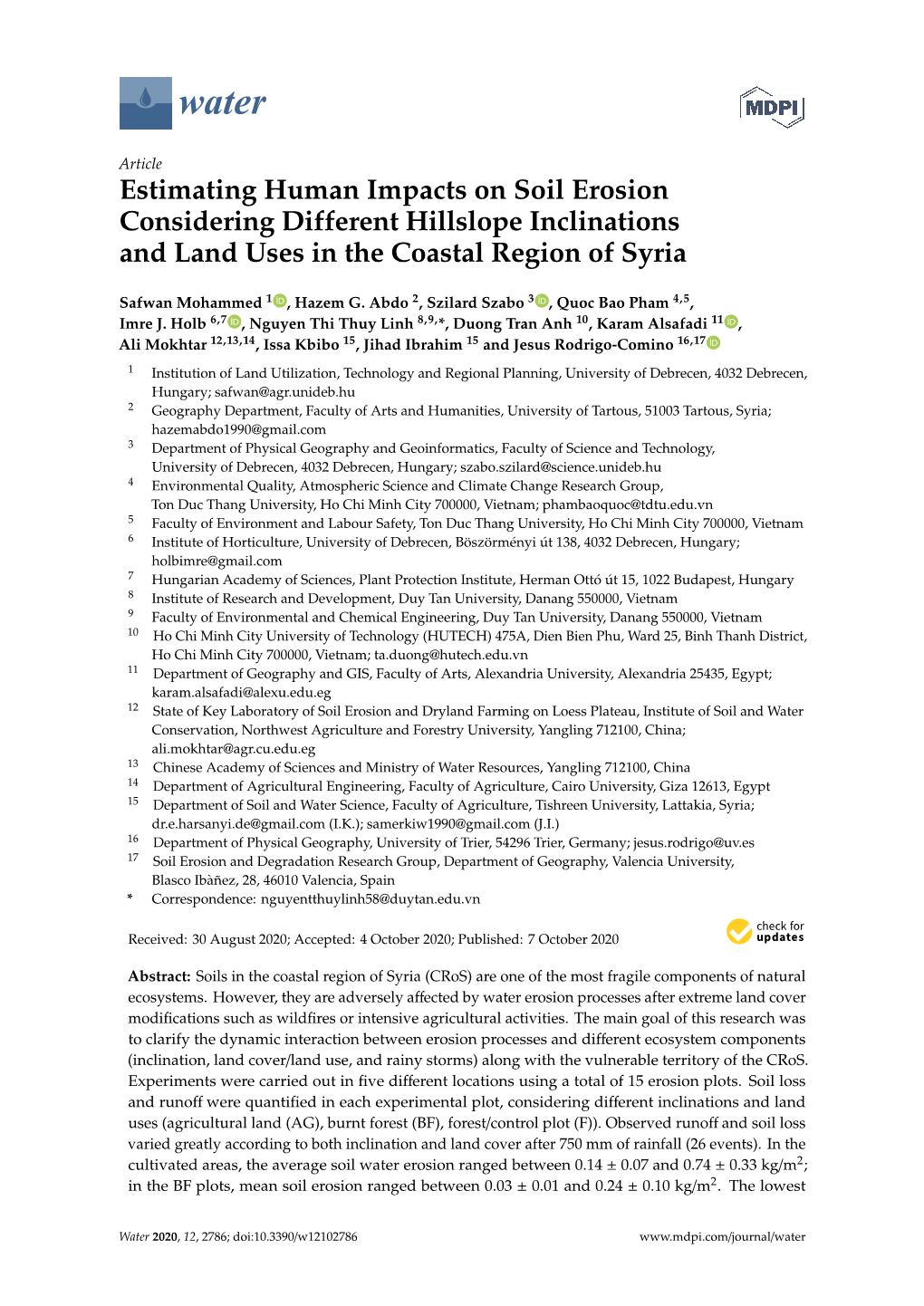 Estimating Human Impacts on Soil Erosion Considering Different Hillslope Inclinationsand Land Uses in the Coastal Region of Syri