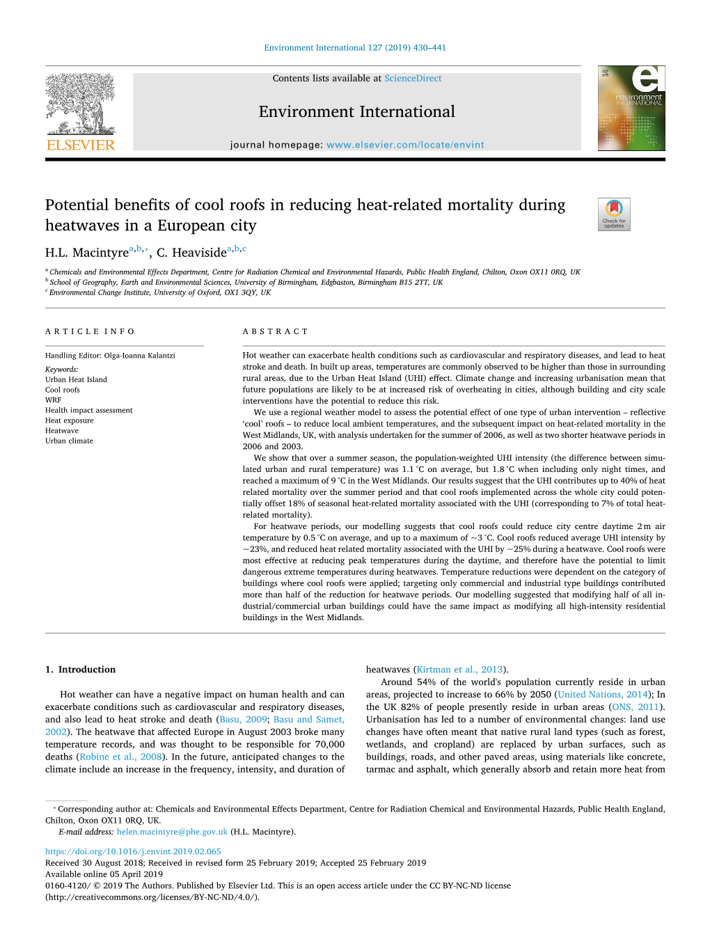 Potential Benefits of Cool Roofs in Reducing Heat-Related Mortality During Heatwaves in a European City