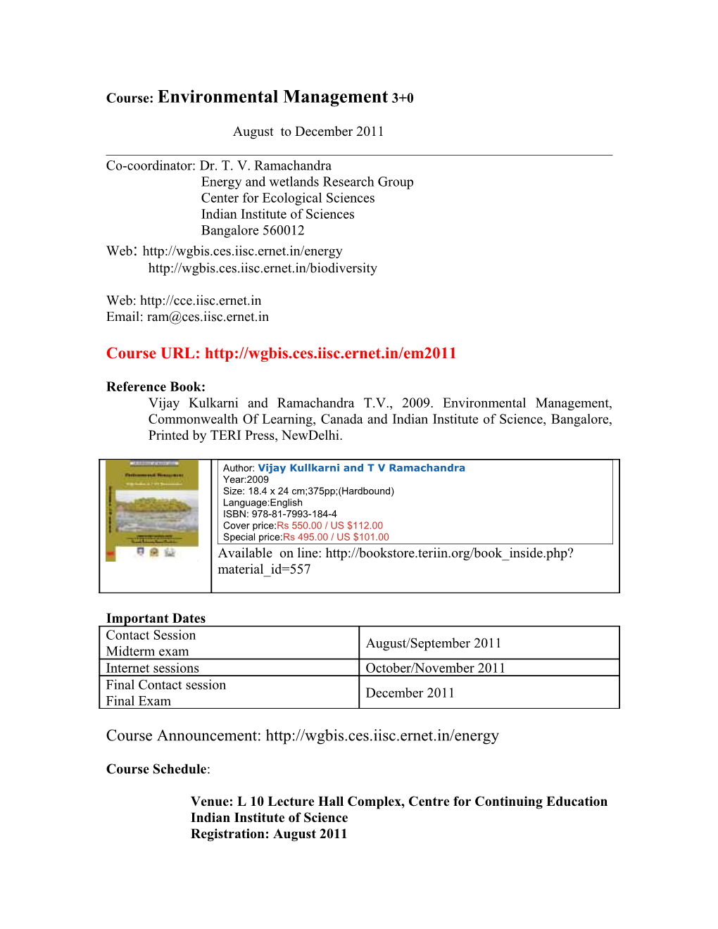 Course: Environmental Management 3+0