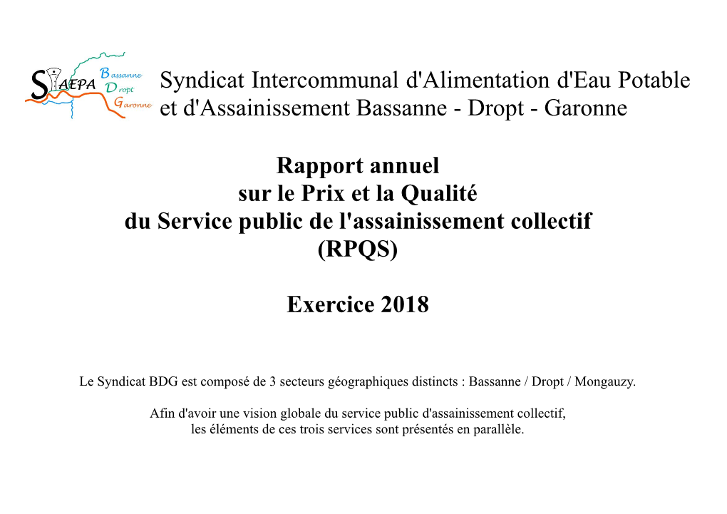 Rapport Annuel Sur Le Prix Et La Qualité Du Service Public D'assainissement Collectif