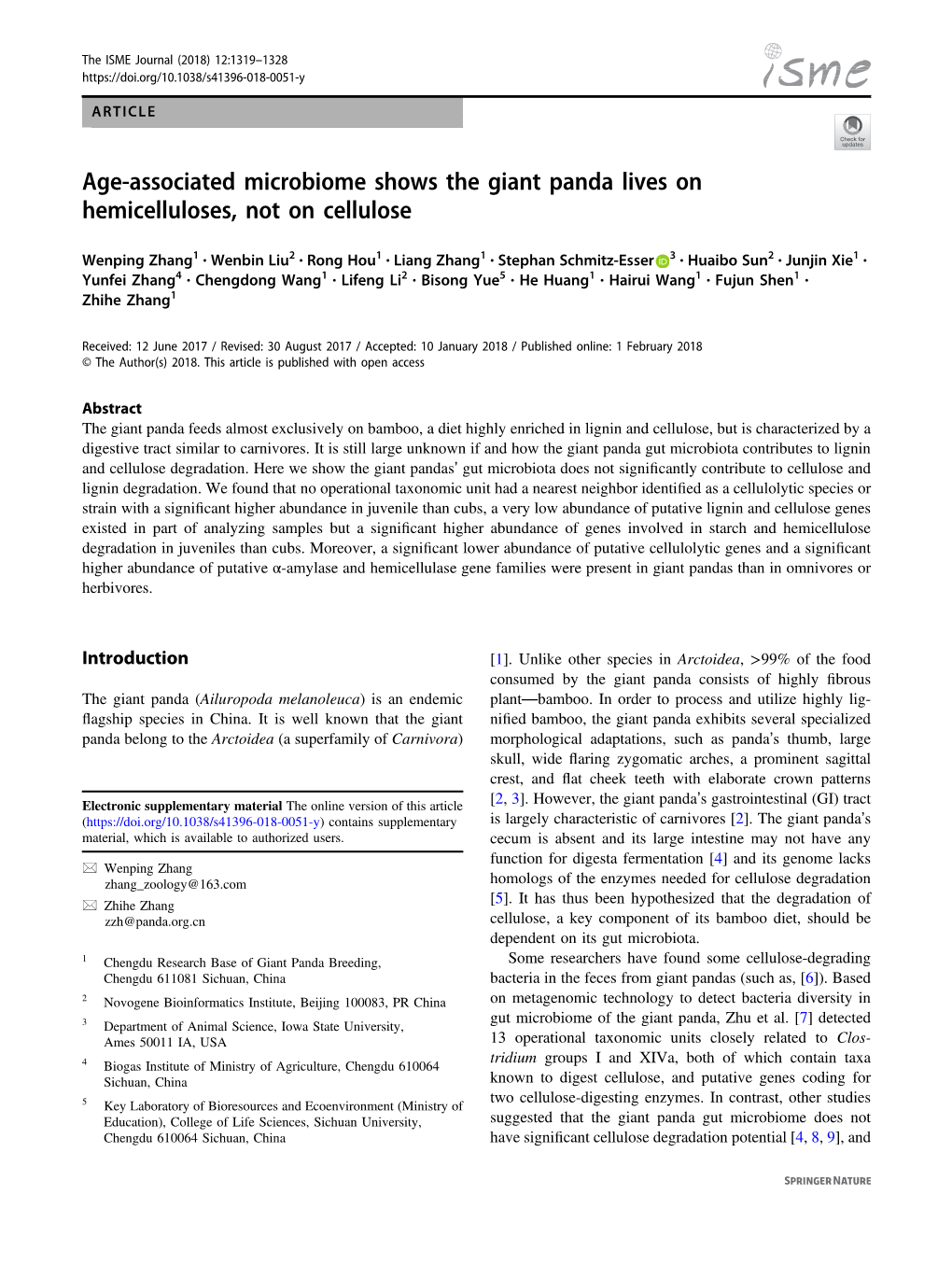 Age-Associated Microbiome Shows the Giant Panda Lives on Hemicelluloses, Not on Cellulose