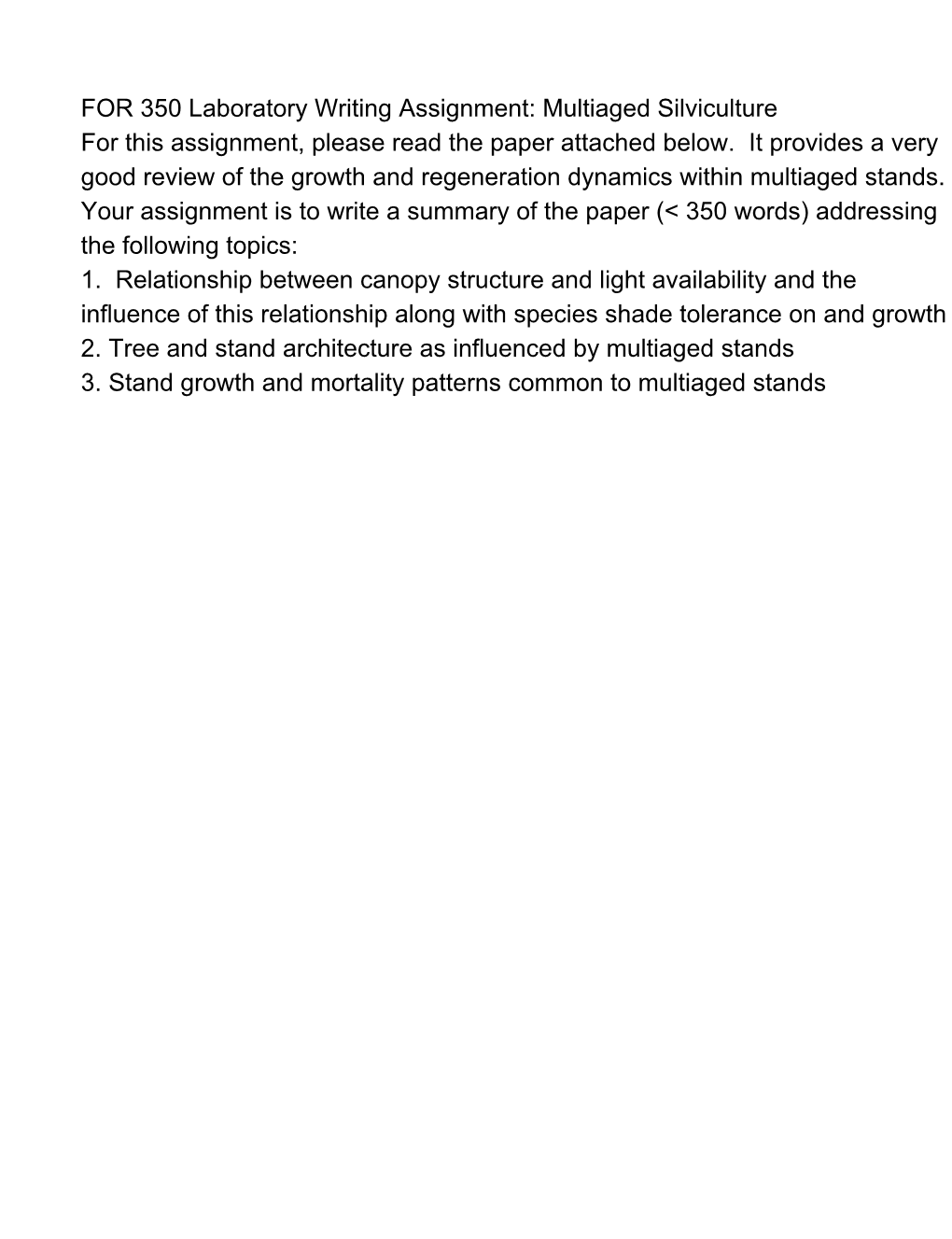 FOR 350 Laboratory Writing Assignment: Multiaged Silviculture