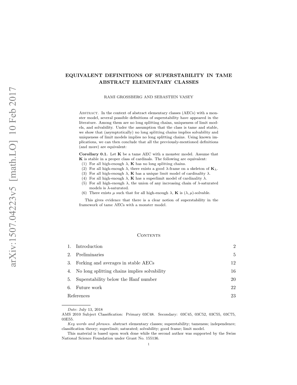 Arxiv:1507.04223V5 [Math.LO] 10 Feb 2017 M 00Sbetcasﬁain Rmr 34.Secondary: 03C48