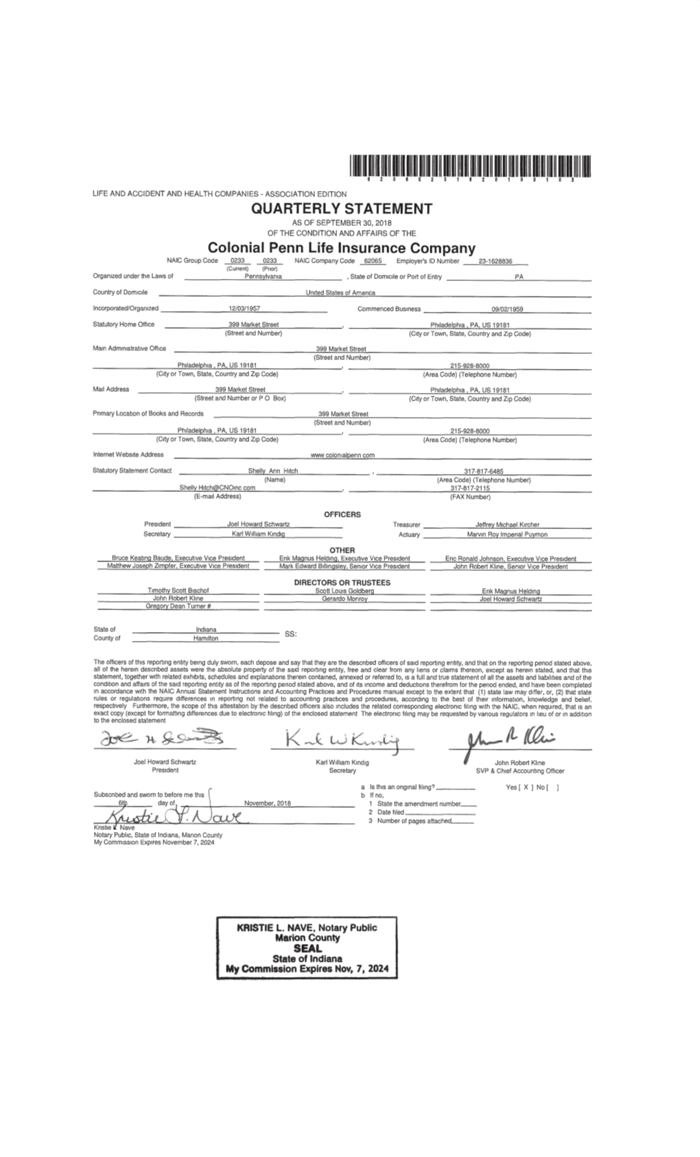 62065 COLONIAL PENN LIFE INSURANCE COMPANY Printbooks Statement