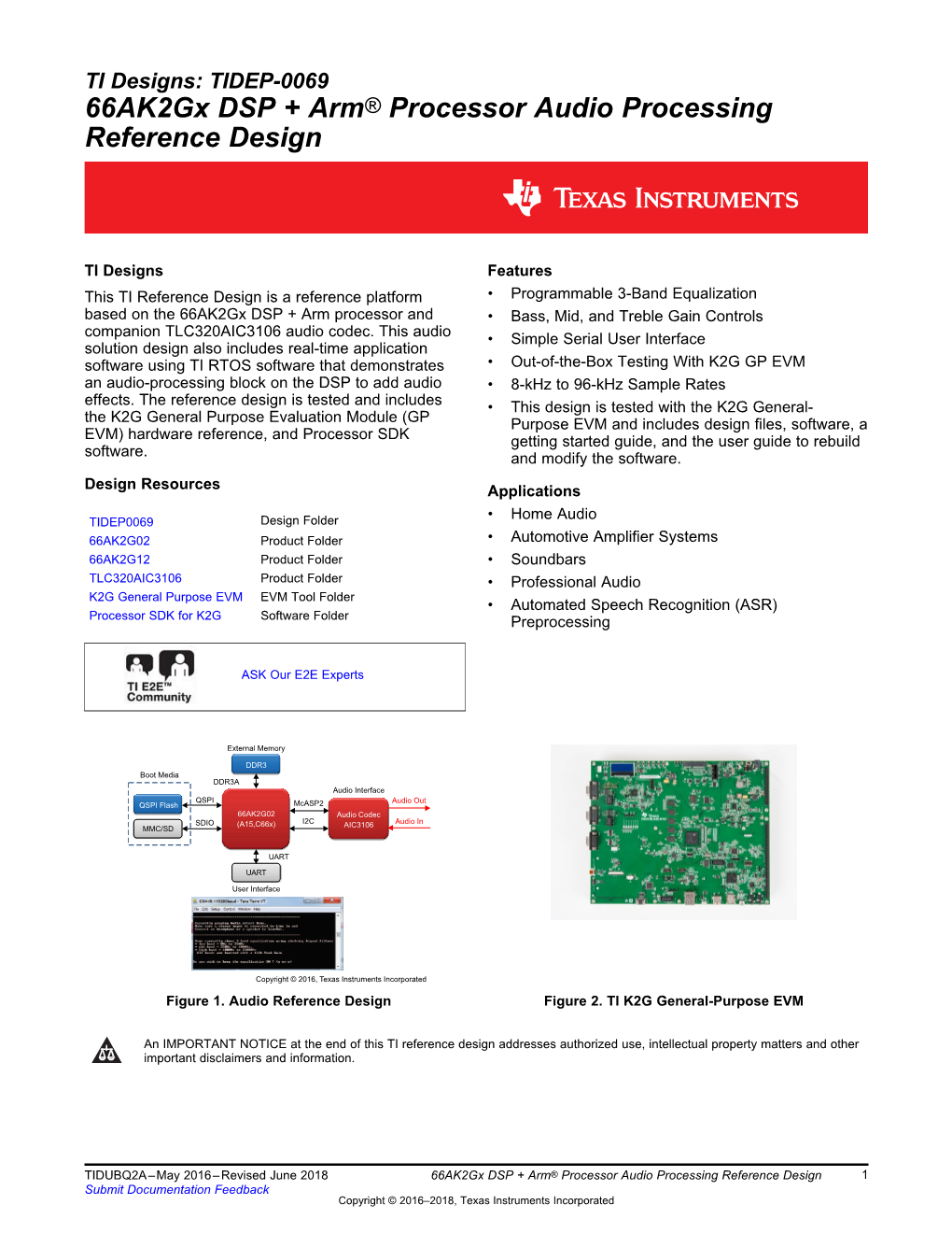 66Ak2gx DSP + Arm® Processor Audio Processing Reference Design