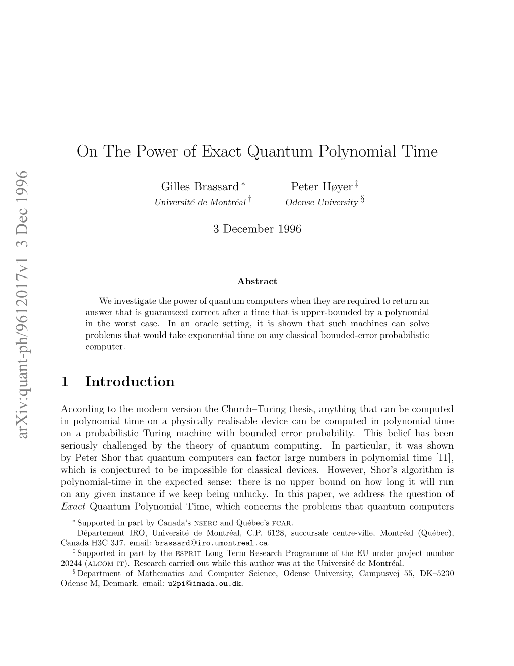 On the Power of Exact Quantum Polynomial Time