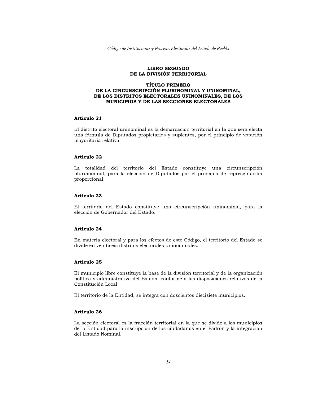 Código De Instituciones Y Procesos Electorales Del Estado De Puebla