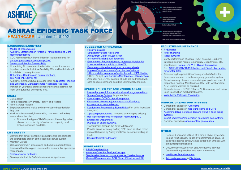 ASHRAE Epidemic Task Force: Healthcare