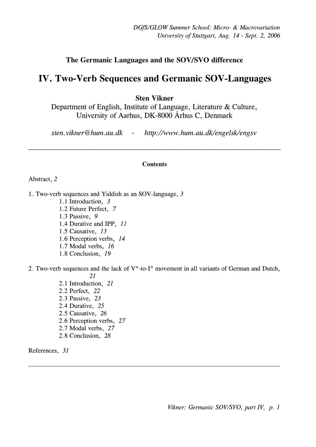 IV. Two-Verb Sequences and Germanic SOV-Languages