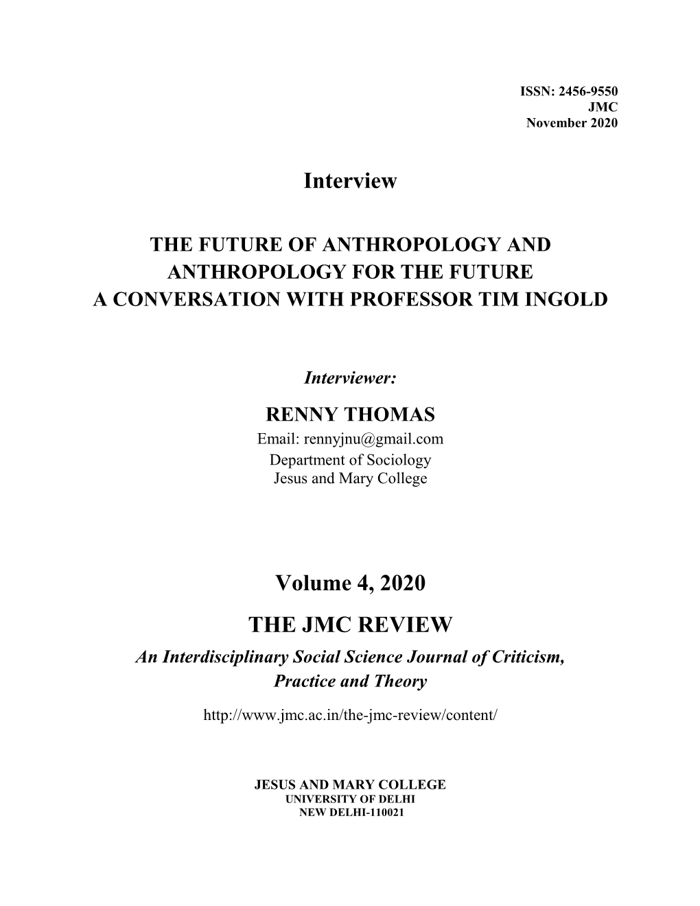 The JMC Review, Vol. IV 2020