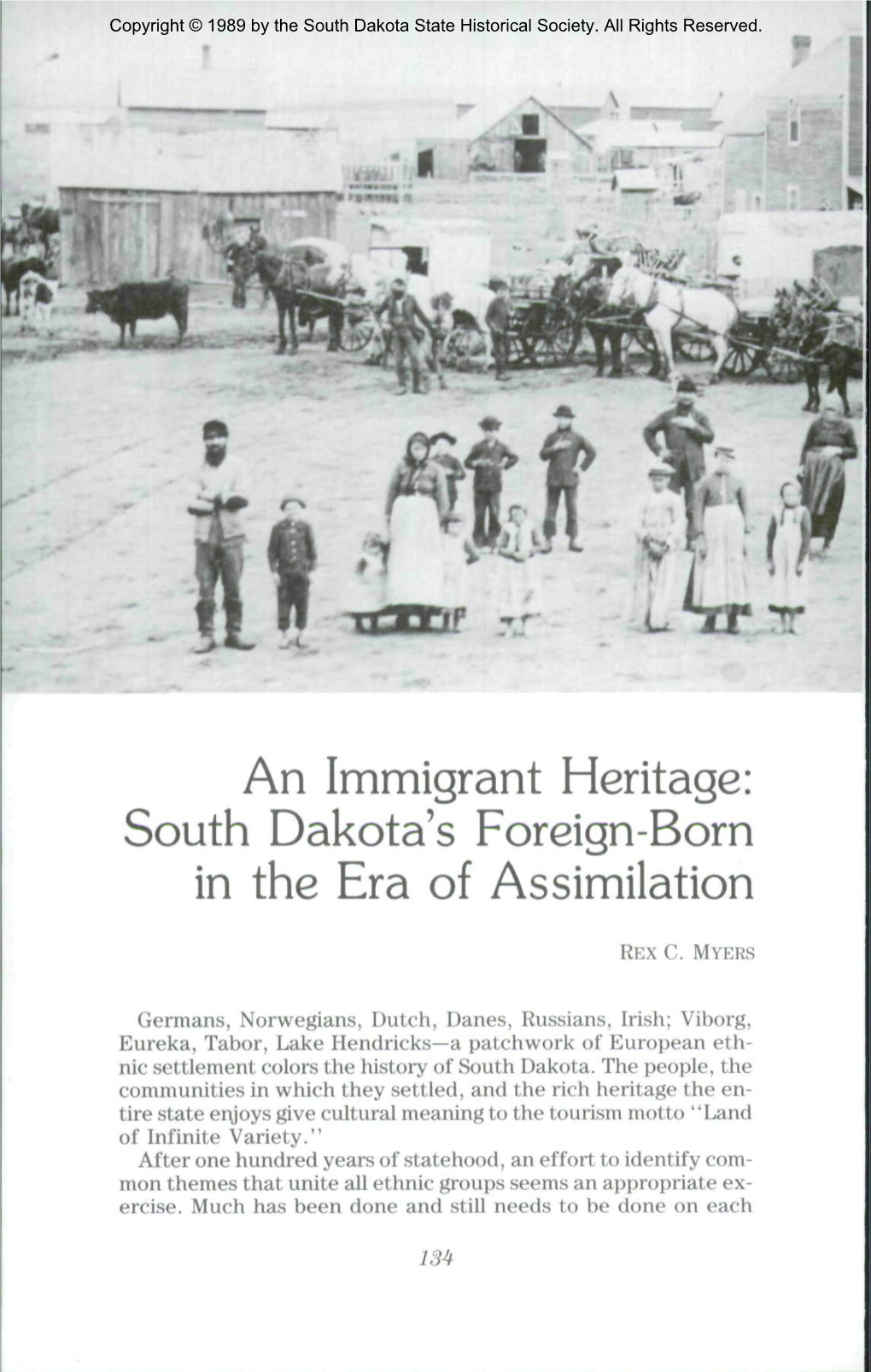An Immigrant Heritage: South Dakota's Foreign-Born in the Era of Assimilation