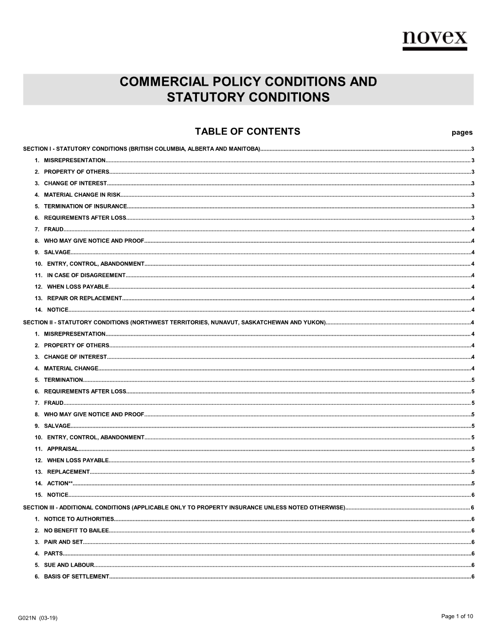 Commercial Policy Conditions and Statutory Conditions