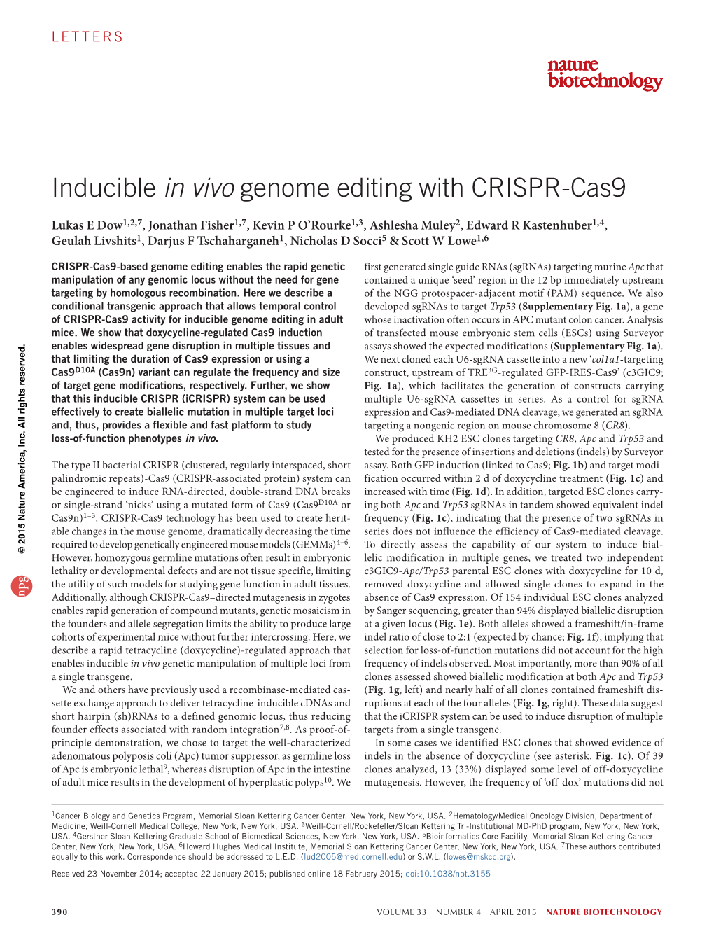 Inducible in Vivo Genome Editing with CRISPR-Cas9