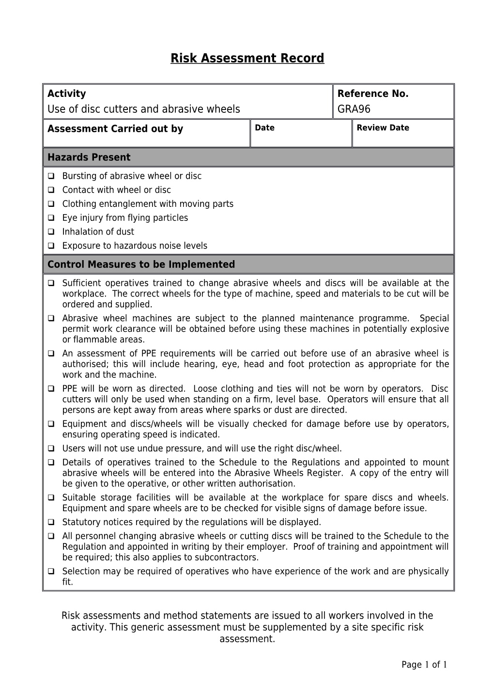 Risk Assessment Record s1