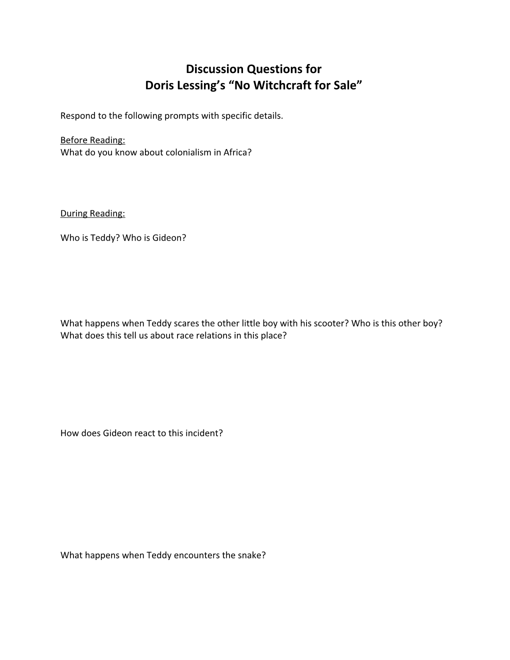 Doris Lessing S No Witchcraft for Sale