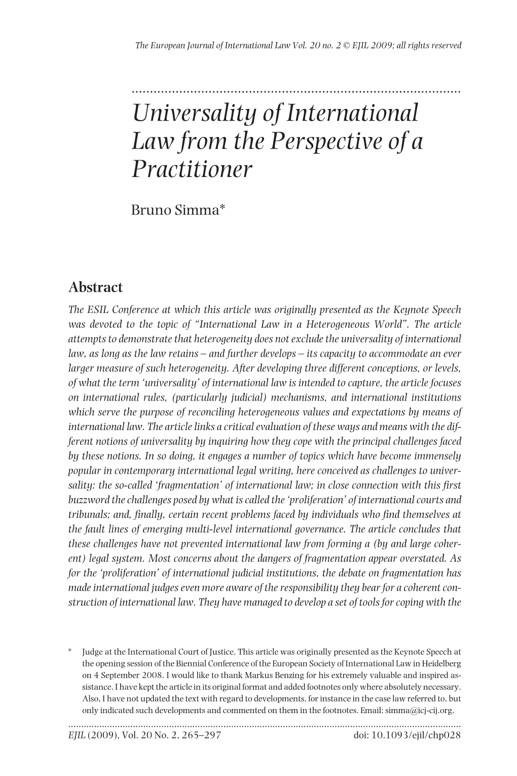 Universality of International Law from the Perspective of a Practitioner