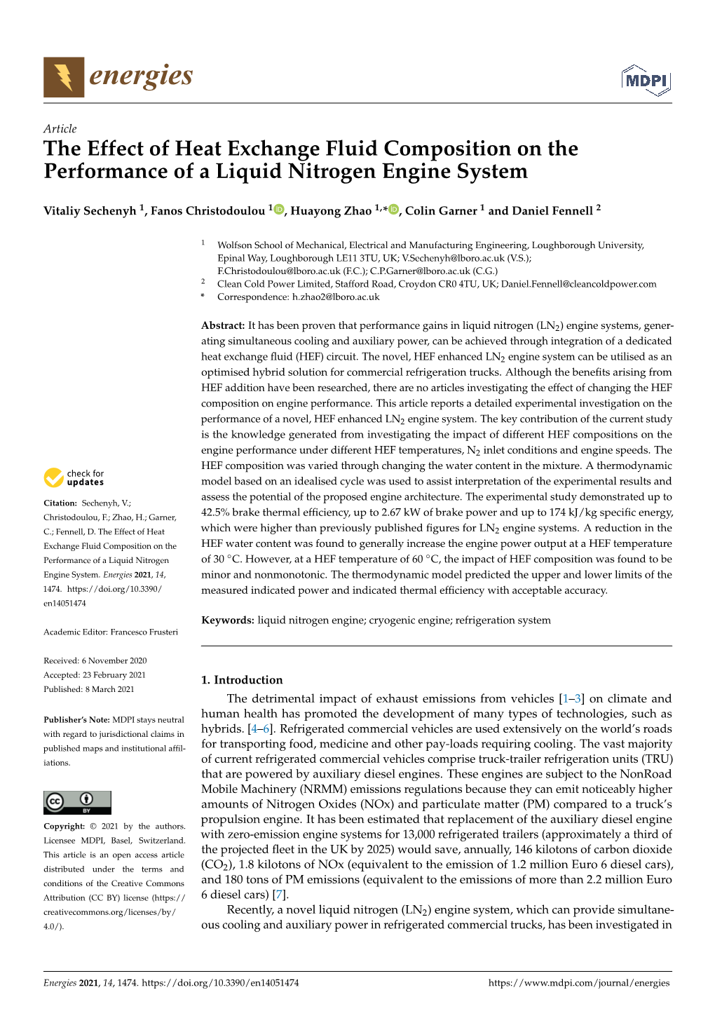 The Effect of Heat Exchange Fluid Composition on the Performance of a Liquid Nitrogen Engine System