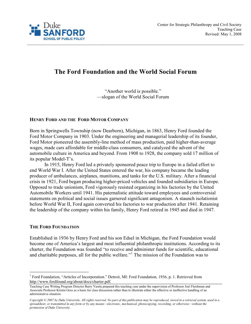 The Ford Foundation and the World Social Forum